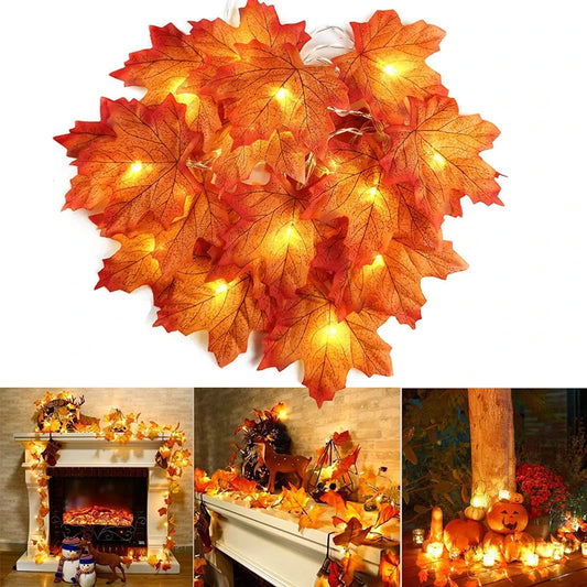 Guirlande Lumineuse LED en Forme de Cuir oral elu d'Érable Artificiel, Décoration de Noël, ixà Domicile, Halloween, Nouvel An, DIY, 2/3/6m