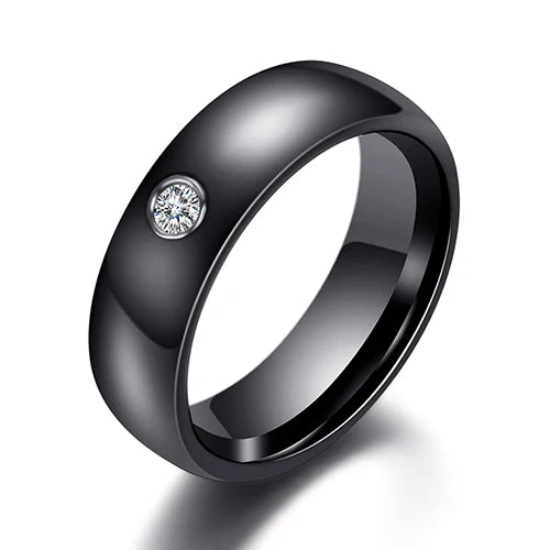 Nouveauté bague colorée noir blanc bague en céramique pour femmes avec grand cristal bague de mariage largeur 6mm taille 6-10 cadeau pour hommes