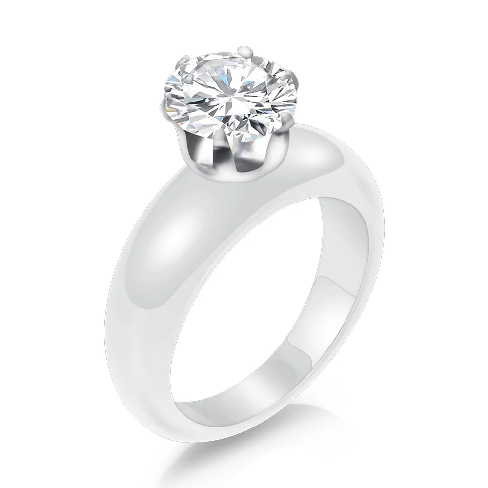 Bagues en céramique blanche et noire pour femmes, Surface lisse incrustée de Zircon, en acier inoxydable, cadeau de fiançailles et de mariage