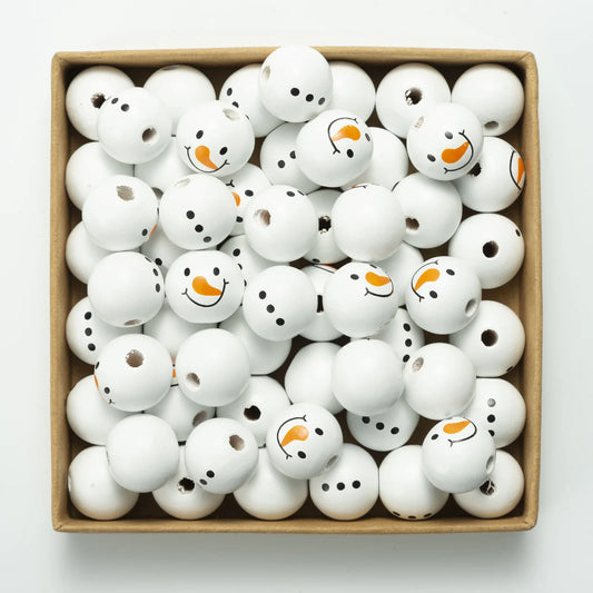 Bonhomme de neige 20MM perles rondes en bois bricolage décorations de Noël