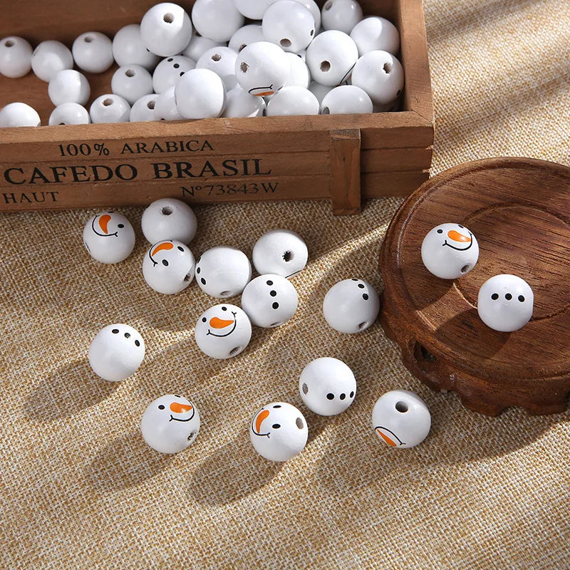 Bonhomme de neige 20MM perles rondes en bois bricolage décorations de Noël