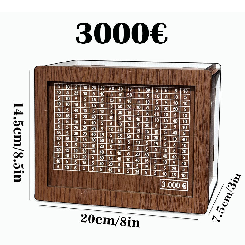 Boîte d’économie d’argent en bois Banque de stockage d’argent avec objectif d’économie d’argent Compteur Tirelire réutilisable faite à la main Boîte de rangement