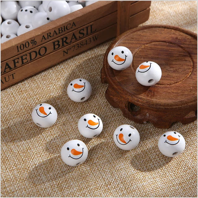 Bonhomme de neige 20MM perles rondes en bois bricolage décorations de Noël