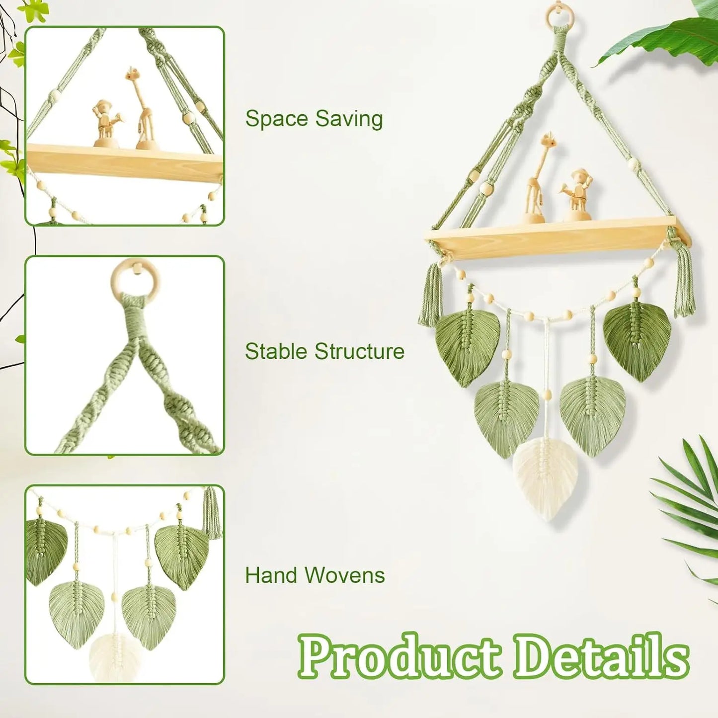 Feuilles vertes macramé Tenture murale étagère Eucalyptus artificiel Boho Décoration murale Ferme Chambre Salon Verdure Décoration