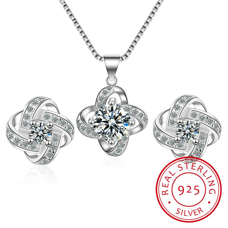 2019 Bijoux nouveaux ensembles de Bijoux de mariée 925 en argent Sterling longue déclaration trèfle colliers ras du cou zircone boucles d'oreilles pour les femmes cadeau