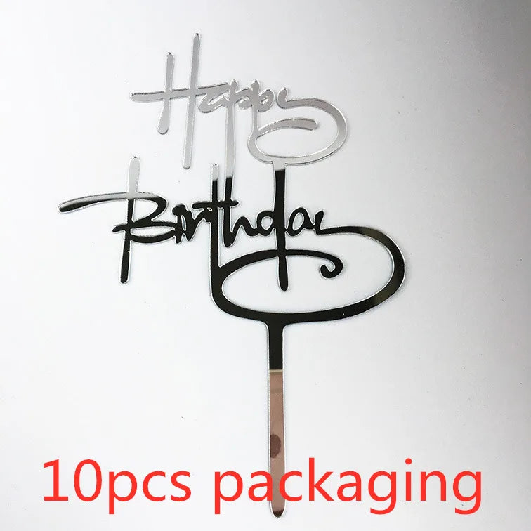 Décoration de gâteau joyeux anniversaire en or Rose, 10 pièces, argent noir, Design Simple, décoration de gâteau en acrylique, décoration de Dessert pour fête prénatale