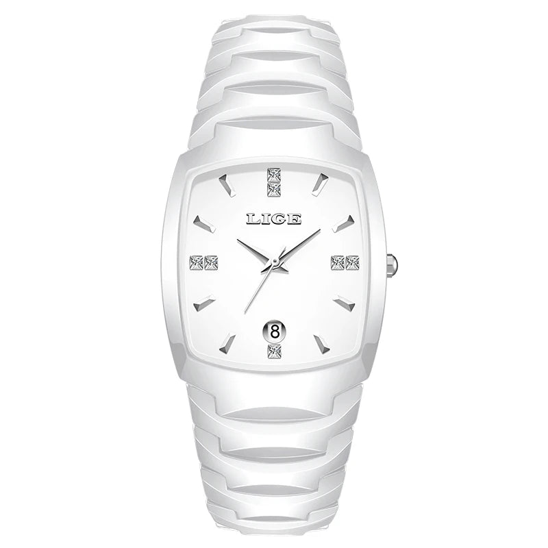LIGE décontracté élégant femmes montre mode blanc bracelet en céramique calendrier montre à Quartz étanche affaires de luxe cadeau dames montres