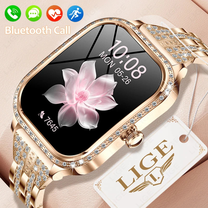 LIGE Montres intelligentes pour femmes étanche Bluetooth appel Fitness Tracker Smartwatch Mujer montre numérique pour femme moniteur de fréquence cardiaque fréquence cardiaque/moniteur de sommeil/podomètre/calories