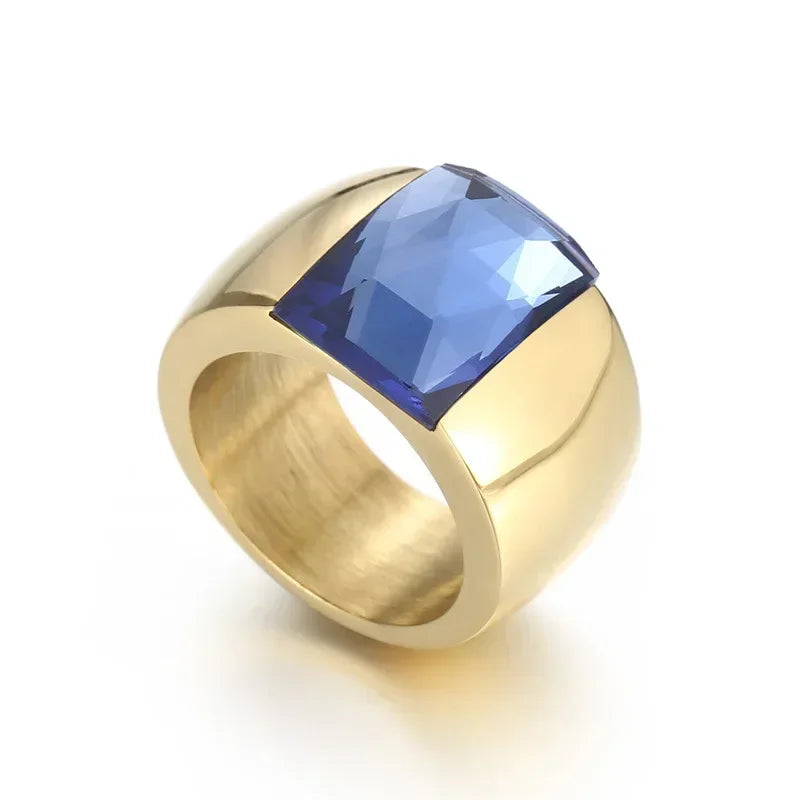 Bague en acier inoxydable pour femmes, cristal autrichien de qualité, pierre bleue, verte, rouge, titane, couleur or, bague de mariage