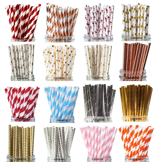 Lot de 25 pailles en papier colorées pour fête d'anniversaire, mariage, décorations de fête
