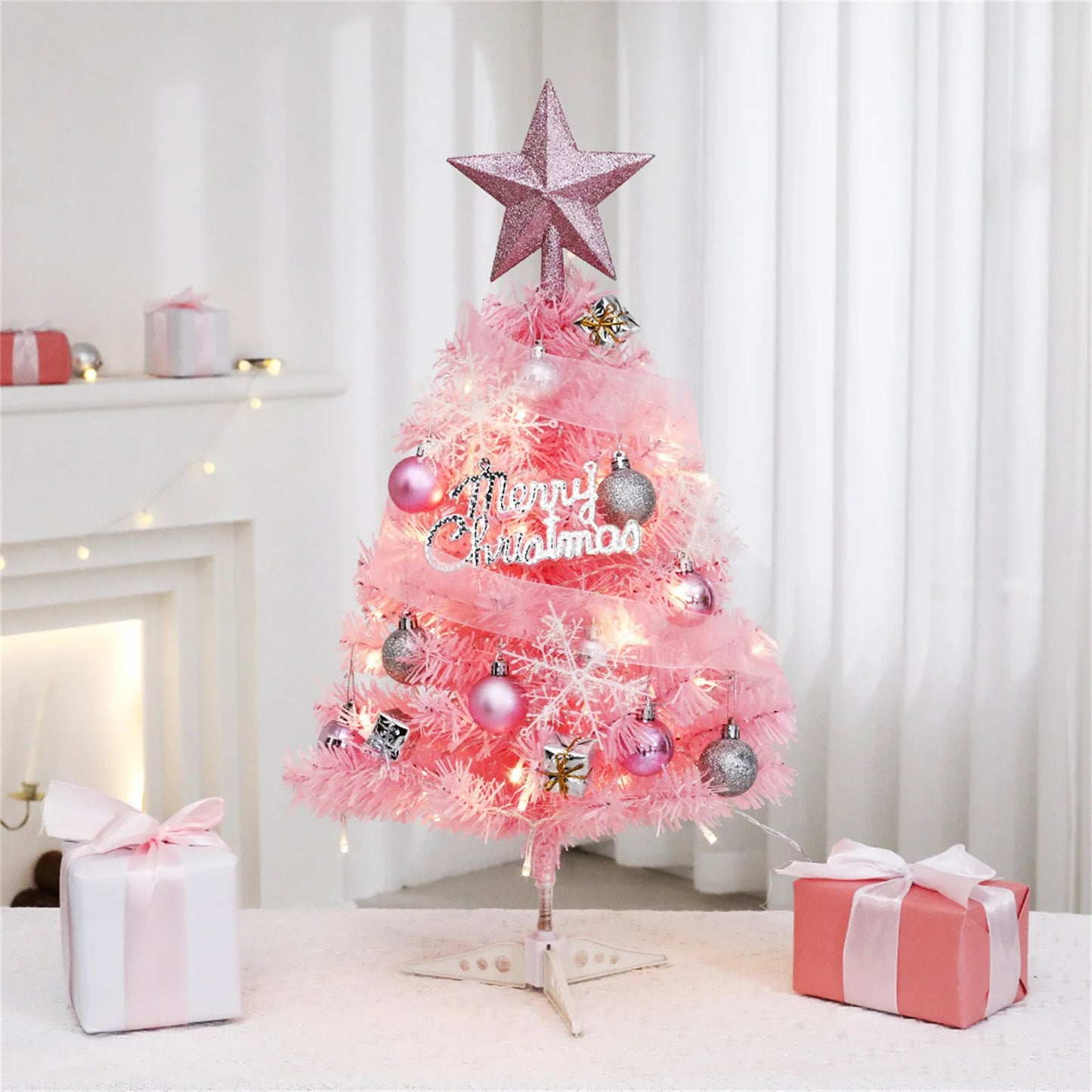 Ensemble d'arbre de noël rose Mini 60cm 45cm, petit décor de table