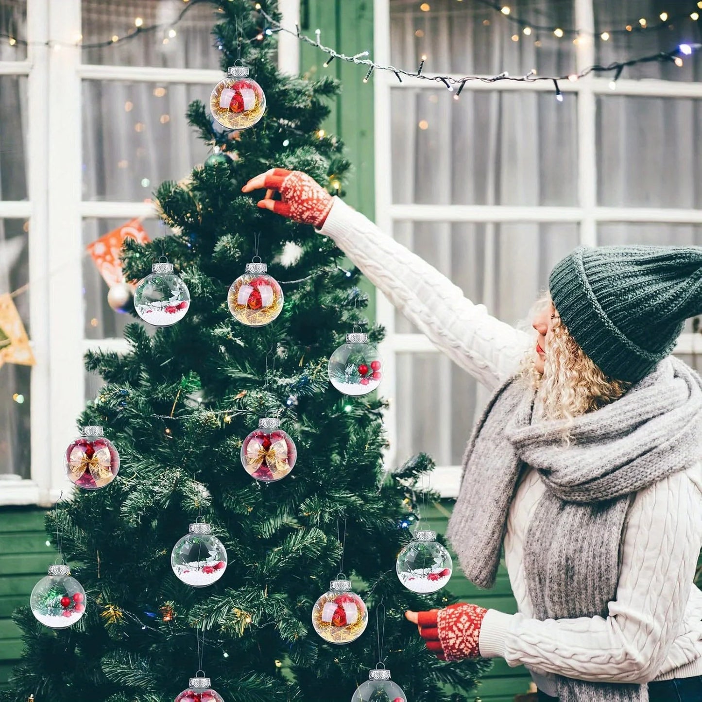 Boules en plastique transparent 6/8/10cm, boules d'arbre de Noël avec corde