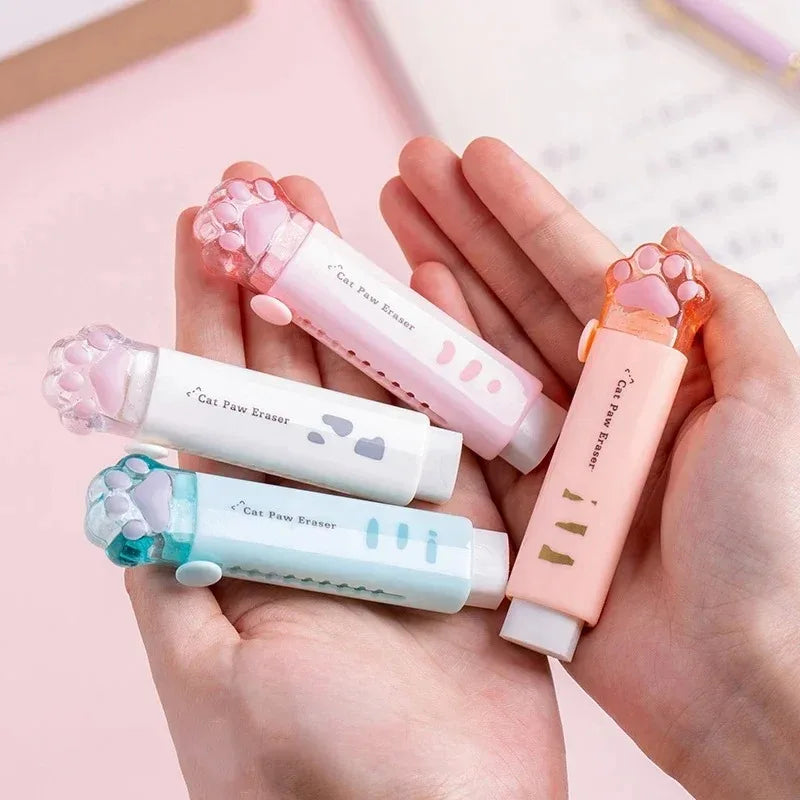 Gomme avec design push-pull rétractable, forme créative de griffe de chat de dessin animé, papeterie spécifique aux étudiants, gomme portable
