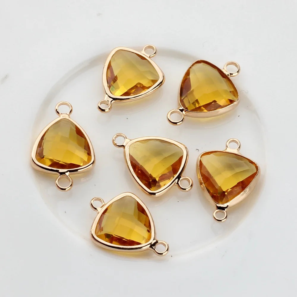 Breloques en verre de cristal, connecteurs à Double trou en cuivre, pendentif en pierre de naissance en verre, 12 pièces/lot, 12x19mm, pour accessoires de bijouterie à faire soi-même