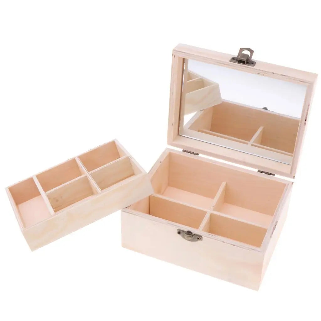 Trousse de maquillage en miroir, boîte de rangement en bois uni, vitrine à bijoux en bois pour la décoration de la maison, de la chambre et du magasin