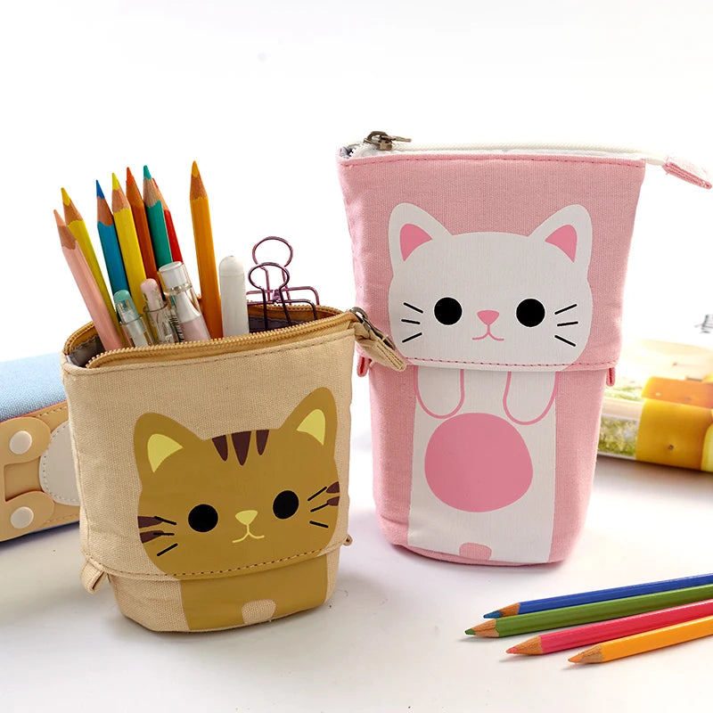 Kawaii – trousses à crayons pour filles et garçons, boîte à crayons en forme de chat mignon avec fermeture éclair, fournitures scolaires, papeterie cadeau, pochettes Pop Up, Trousse Scolaire