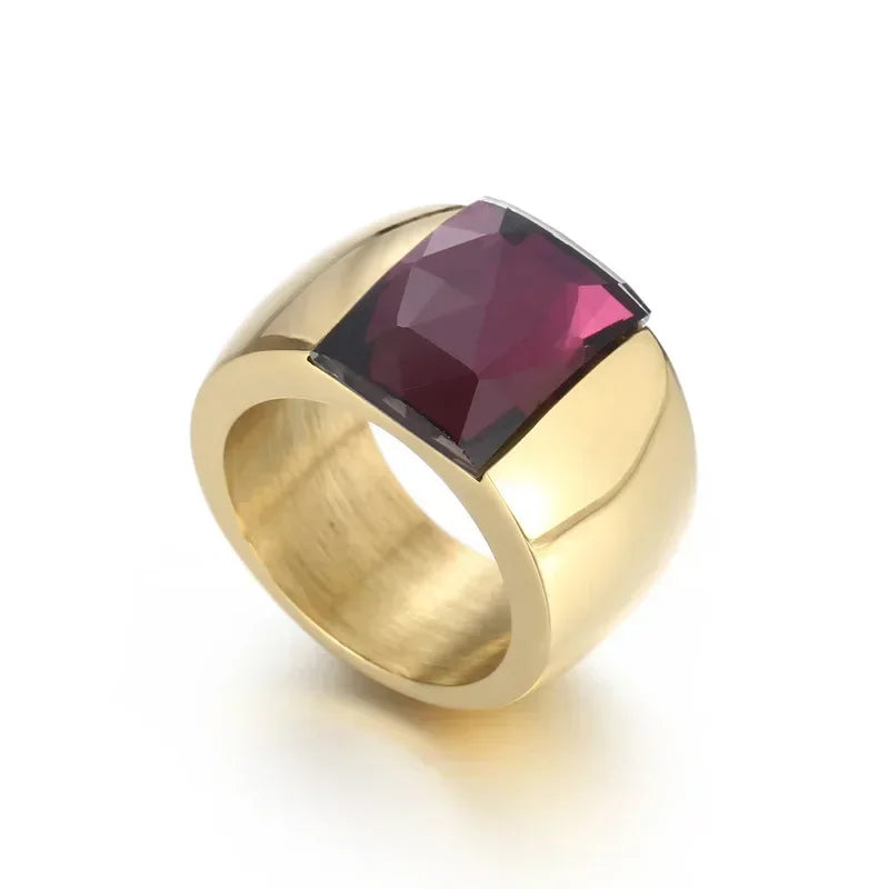 Bague en acier inoxydable pour femmes, cristal autrichien de qualité, pierre bleue, verte, rouge, titane, couleur or, bague de mariage