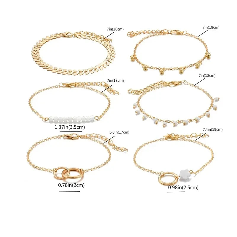 Ensemble de bracelets empilables tendance 6 pièces avec motif géométrique réglable et pompon – Parfait pour les occasions quotidiennes et spéciales.