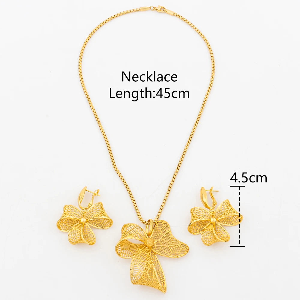 Ensemble de bijoux pour femmes,  pendentif nœud, collier de luxe, boucles d'oreilles
