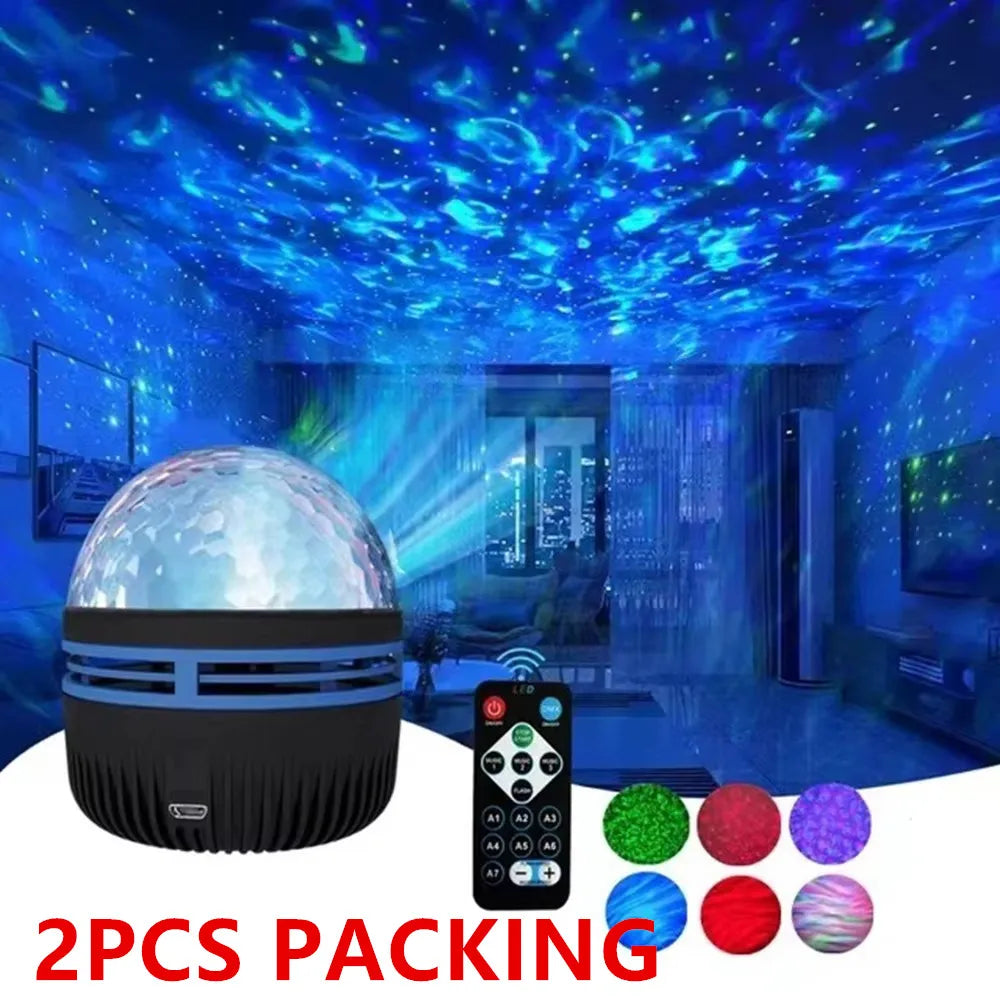 Projecteur LED Starry Galaxy Ocean Wave RVB, télécommande intelligente, lampe KTV, USB, lumières de Noël, rotation automatique pour la décoration de la maison et de la chambre