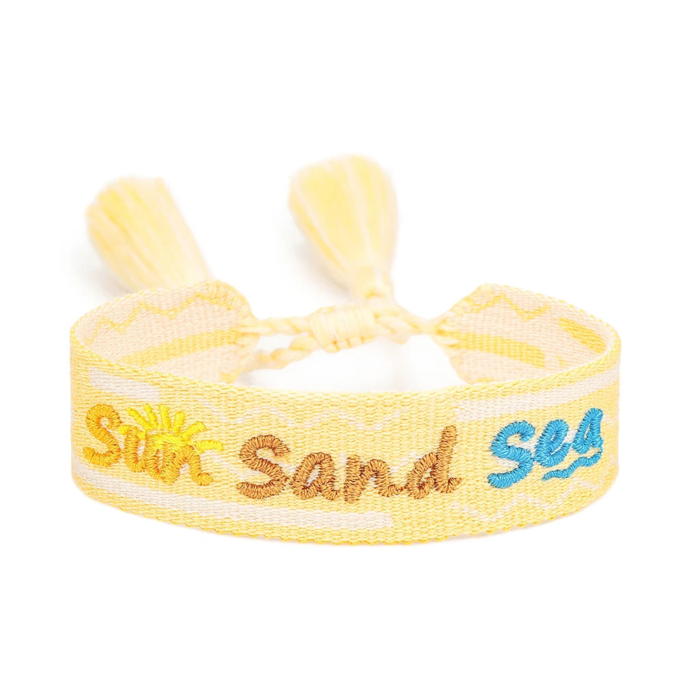Bracelets d'été tissés avec motif de chia, plage, soleil, sable, PCT