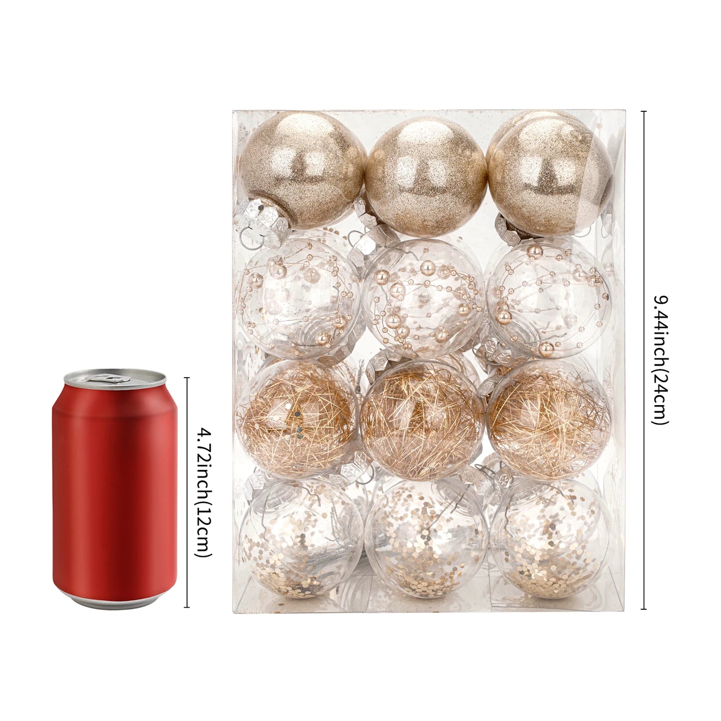 Boules décoratives de Noël transparentes en PET, 24 pièces, ornements d'arbre de Noël