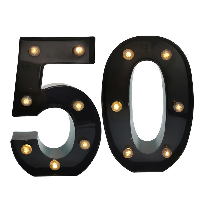 2 pièces 18 21st 30th 40th 50th 60th noir numéro LED chaîne veilleuse lampe joyeux adulte anniversaire fête décoration