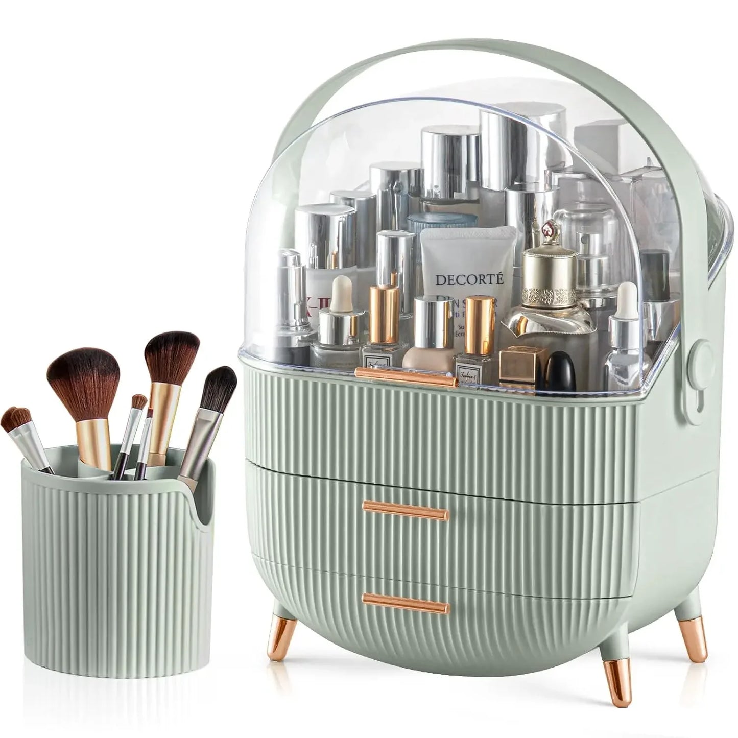 Makeup Organizer with 2 Drawers and Brush Storage Box, Cosmetic Display Case for Vanity and Bathroom Countertop Storag