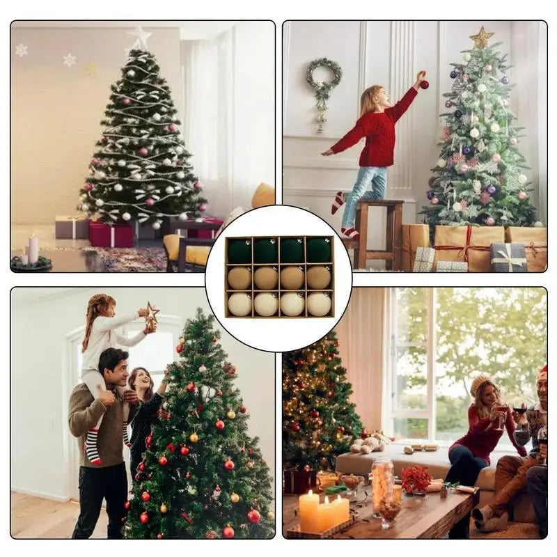 Décorations d'arbre de Noël en velours floqué, décoration, 12 pièces