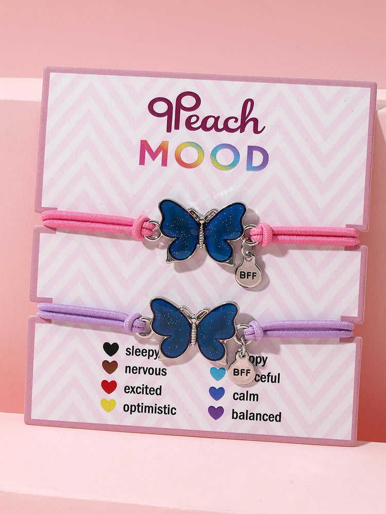 Bracelets d'amitié à couleur changeante, 2 pièces/ensemble, breloque mignonne, tortue, Animal, papillon, dessin animé grenouille, pour enfants