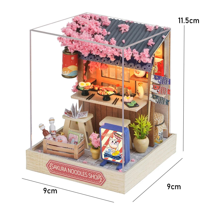 Mini maison de poupée en bois avec meubles, Kit d'éclairage, accessoires miniatures, jouets en bois faits à la main, cadeaux d'anniversaire, bricolage