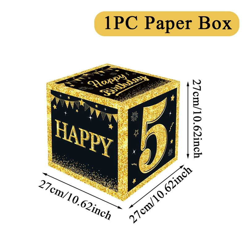 Boîte à chiffres noire et dorée pour décoration de fête d'anniversaire, fournitures pour enfant et adulte, 18, 30, 40, 50 ans