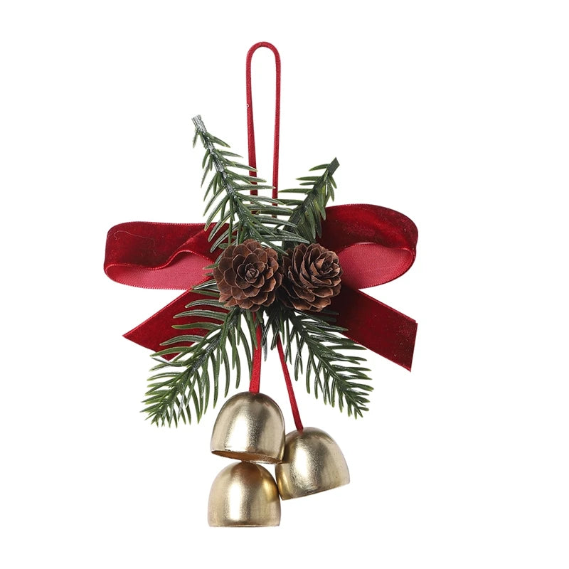 Nœuds de noël en velours avec cloches, 1 pièce, pomme de pin, ornements suspendus pour arbre de Noël