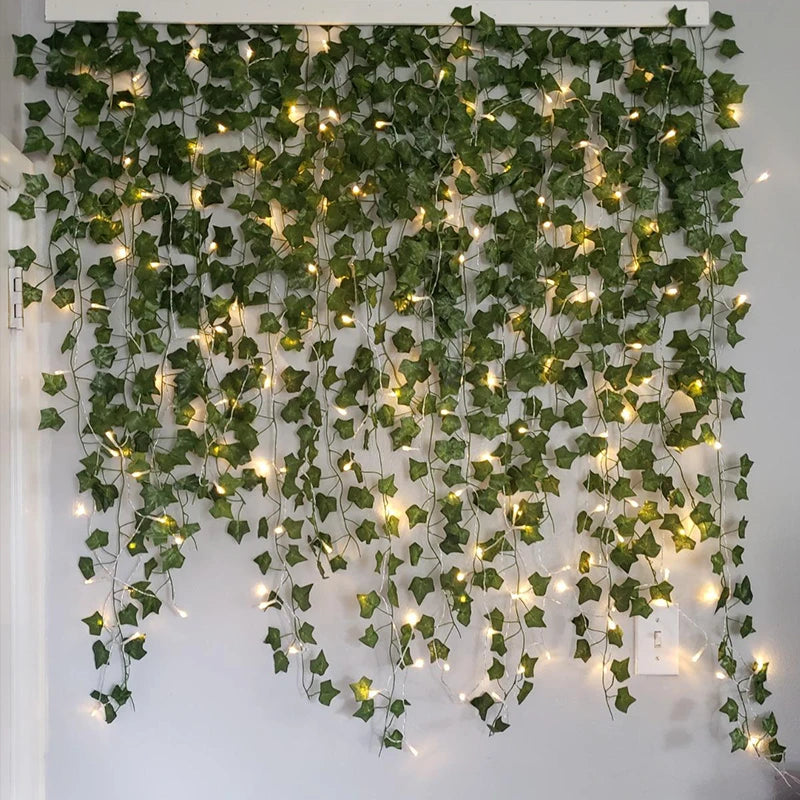 2/5/10M feuilles de soie fausse Creeper feuille verte lierre vigne LED chaîne lumières pour la maison mariage suspendus guirlande plantes artificielles décor