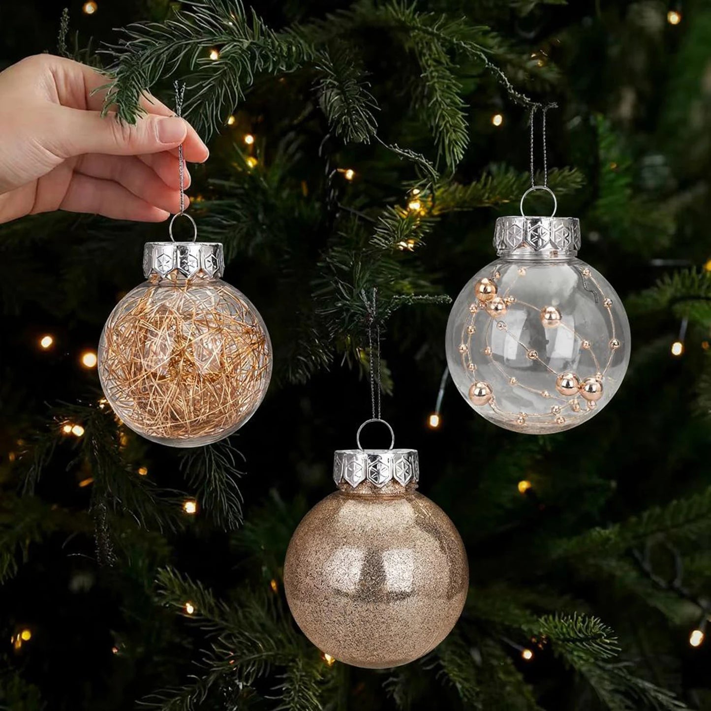Boules décoratives de Noël transparentes en PET, 24 pièces, ornements d'arbre de Noël