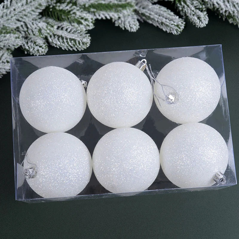Boules de noël blanches suspendues pour arbre de noël, 12/6 pièces, boules de noël à paillettes, pendentifs