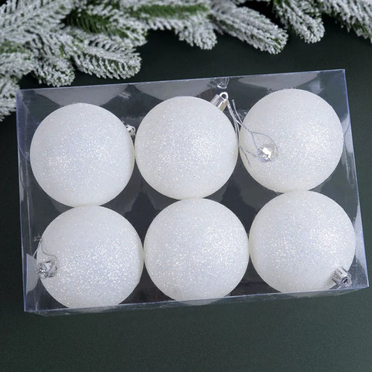 Boules de noël blanches suspendues pour arbre de noël, 12/6 pièces, boules de noël à paillettes, pendentifs