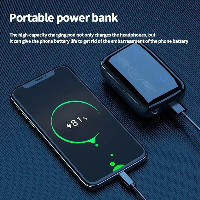Casque Bluetooth sans fil M19 TWS, prise en charge du jeu, antibruit, tactile, intra-auriculaire, mini banque d'alimentation d'urgence