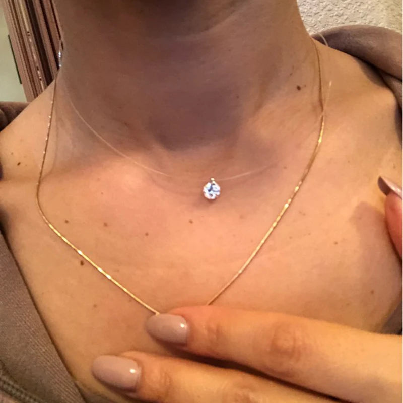 INZATT 925 argent Sterling Zircon cristal perle pendentif collier ras du cou ligne de pêche transparente 2020 bijoux fins pour les femmes