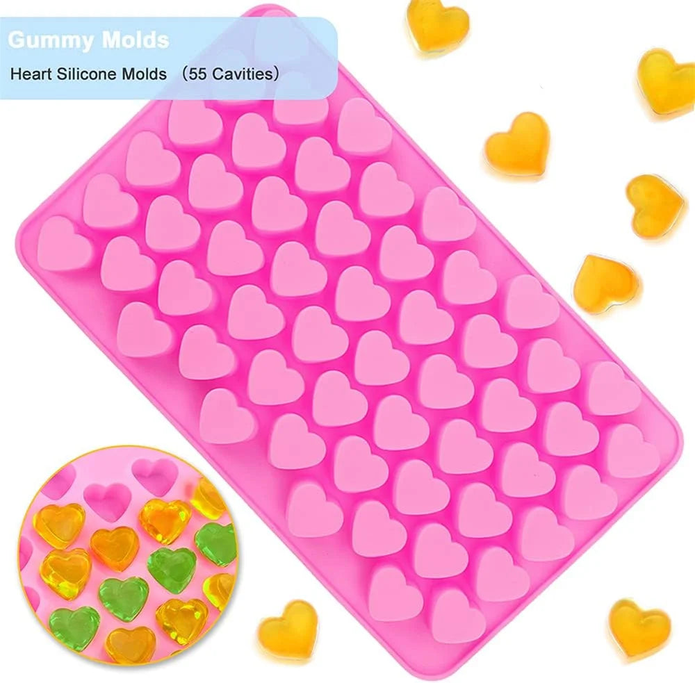 Moules à bonbons en Silicone avec 2 compte-gouttes, ensemble de moules à bonbons gommeux, plateaux à gelée, ensemble de moules de cuisson de bonbons réutilisables, outils de cuisine 4 pièces