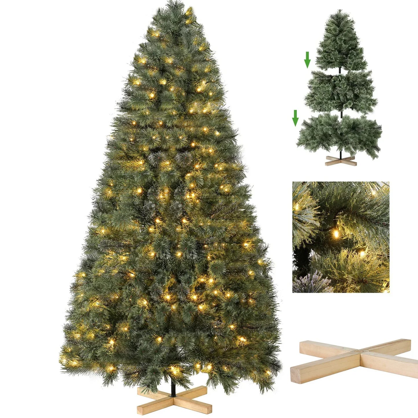 Sapin de Noël en sapin Élvert avec éclairage LED, matériau PVC, support en bois, 6/7 pointes, sans lumières, fédération 510/600, hiver