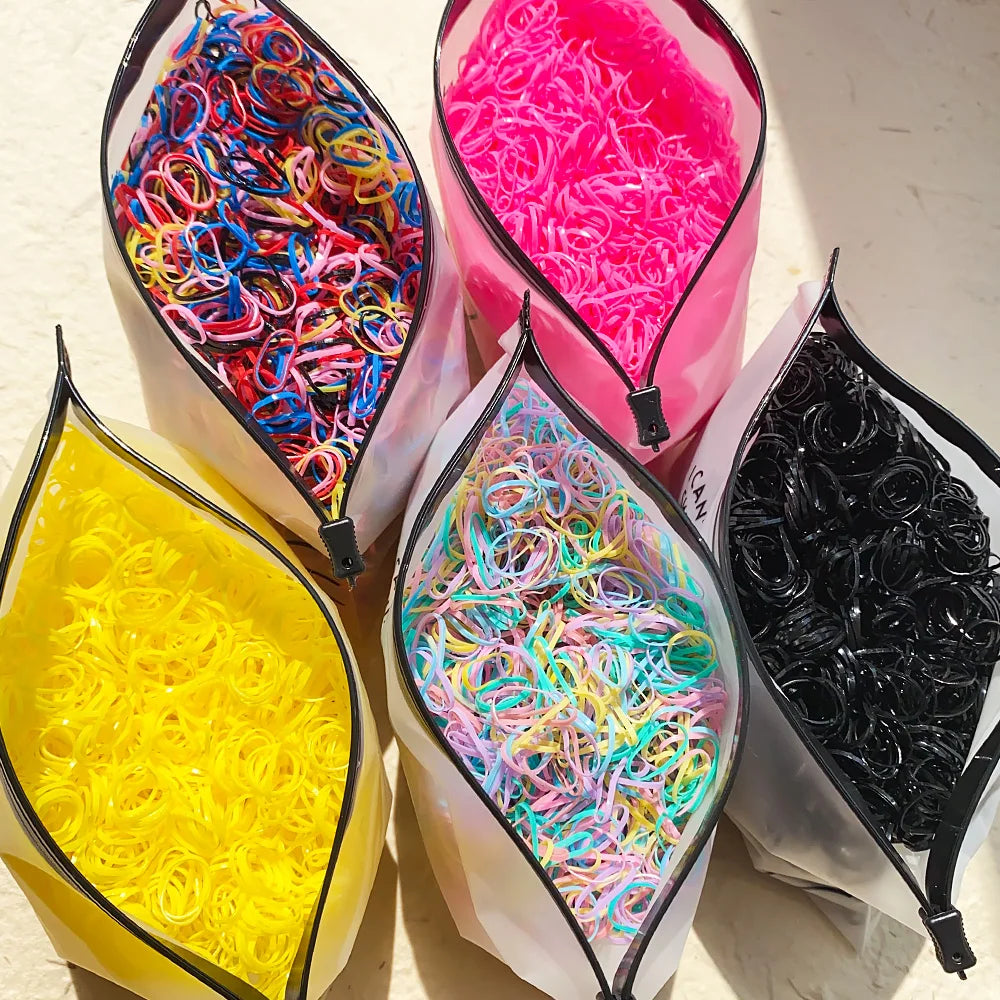 Lot de 500/1000/2000 élastiques à cheveux jetables colorés pour filles, serre-têtes pour queue de cheval, accessoires pour cheveux