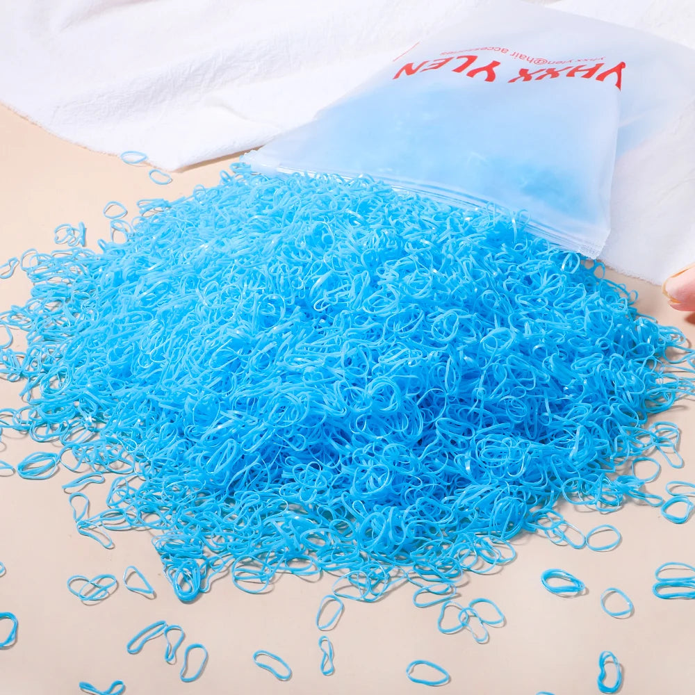 Lot de 500/1000/2000 élastiques à cheveux jetables colorés pour filles, serre-têtes pour queue de cheval, accessoires pour cheveux