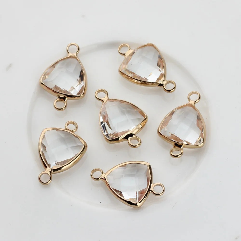 Breloques en verre de cristal, connecteurs à Double trou en cuivre, pendentif en pierre de naissance en verre, 12 pièces/lot, 12x19mm, pour accessoires de bijouterie à faire soi-même