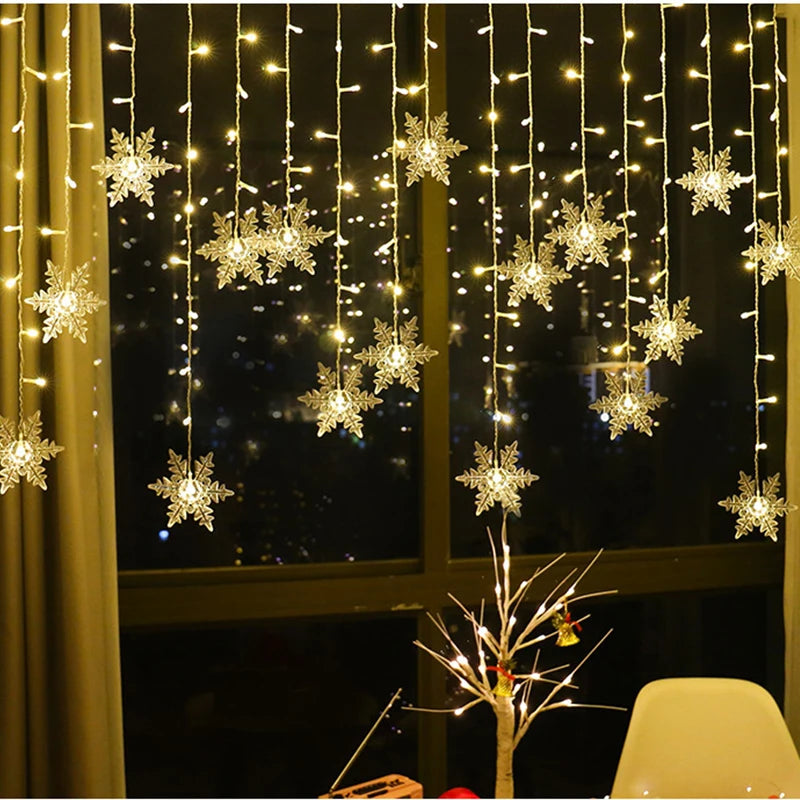 Guirlande lumineuse LED flocons de neige de noël, 3.2M, rideau féerique clignotant, étanche, pour fête de vacances, mariage, décoration de noël
