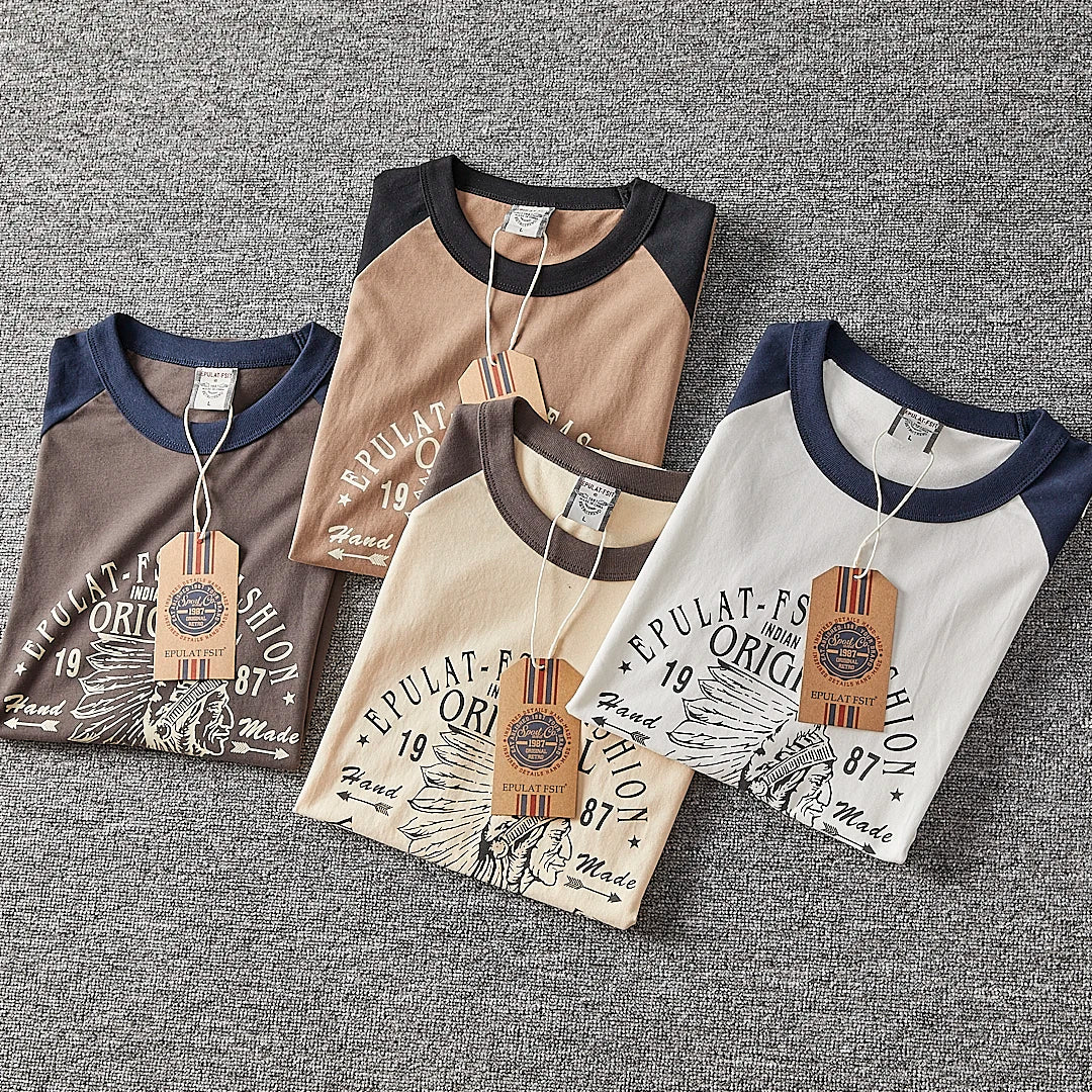 Été nouveau américain rétro à manches courtes col rond lettre imprimé T-shirt hommes mode Simple 100% coton lavé décontracté Sport hauts