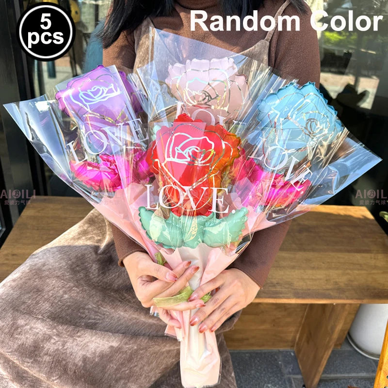 Grands ballons roses rouges de mariage, ballons en aluminium en forme de fleur de Rose, décorations cadeaux d'anniversaire pour la fête des mères, cadeaux d'anniversaire