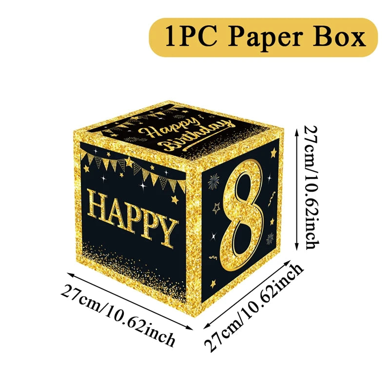Boîte à chiffres noire et dorée pour décoration de fête d'anniversaire, fournitures pour enfant et adulte, 18, 30, 40, 50 ans