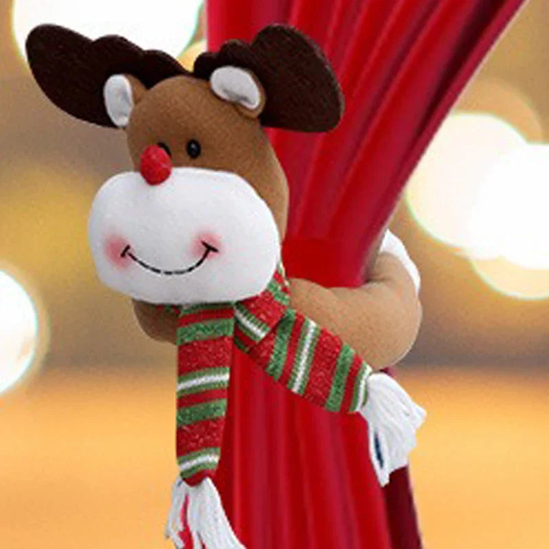 Rideau de noël avec boucle, père noël, bonhomme de neige, élan, décor de joyeux noël, bonne année pour la maison