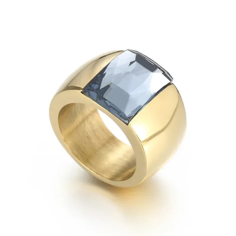 Bague en acier inoxydable pour femmes, cristal autrichien de qualité, pierre bleue, verte, rouge, titane, couleur or, bague de mariage